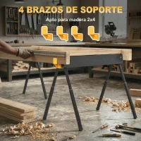 HOMCOM Set de 2 Caballetes para Sierra Plegables Altura Ajustable para Madera 2x4 con Asa Ganchos Soporta hasta 500 kg Negro(m-8)