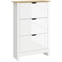 HOMCOM Slim Shoe Cabinet, Narrow Shoe Cupboard with 3 Flip Drawers, Adjustable Shelves for 18 Pairs of Shoes, High Gloss White(m-1)