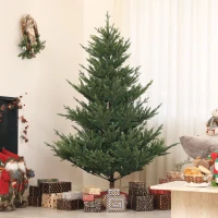 HOMCOM Künstliche norwegische Fichte, Weihnachtsbaum mit 1046 Spitzen, Metallsockel, Grün(m-2)