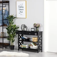 HOMCOM Table de console table d'entrée style table de drapier néo-rétro 2 tiroirs 2 étagères dim. 100L x 30,5l x 80H cm en bois noir(m-13)