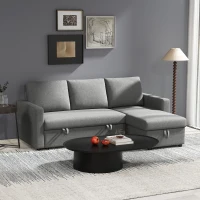HOMCOM Sofá de Canto com Função de Dormir Baú Chaise Longue Sofá-Cama Sofá de Tecido em L Aspeto Linho 211,5x146x85 cm Cinza Claro(m-2)