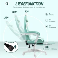 HOMCOM Gaming-Sessel mit Katzenohren, neigbare Lehne, ausziehbare Fußstütze, bis 120 kg belastbar, Tiffanyblau(m-6)