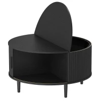 HOMCOM Coffee Table with Lift Top and Hidden Storage, Round Centre Table with Fluted Sliding Door, 80 cm, Black Wood Effect(m-1)