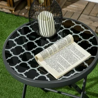 Outsunny Table basse pliante table d'appoint pliante plateau en verre trempé motifs noirs et blancs en métal Ø 45 x 50 cm noir(m-8)