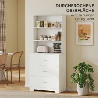 HOMCOM, Bibliotecă de perete, cu 3 rafturi deschise și 3 sertare, din lemn, 79x39,5x182,2 cm, alb(m-8)