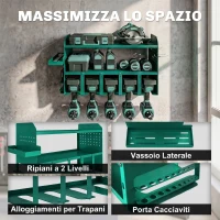 Outsunny Porta Attrezzi, Supporto per 5 Trapani Elettrici con Vassoio Laterale.(m-4)