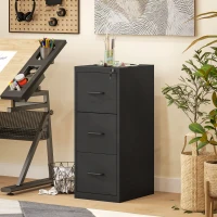 HOMCOM Schedario Portadocumenti Minimal a 3 Cassetti con Barra Regolabile, in Acciaio, 36.5x46.2x99 cm, Nero(m-9)