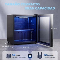 HOMCOM Frigorífico de Bebidas 50 L con Puerta de Vidrio Doble Iluminación LED Estante Ajustable para 48 Latas(m-3)