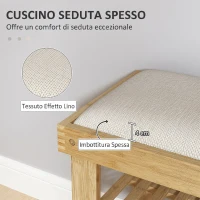 HOMCOM Panca Scarpiera da Ingresso in Bambù, con Seduta Imbottita a 2 Livelli, per 6 Paia di Scarpe, Ingresso Corridoio, 60x29x49cm, Bianco e Naturale(m-4)