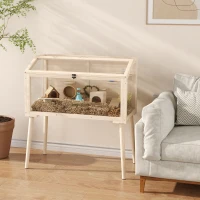 PawHut Cage hamster habitats pour rongeur bois toit ouvrable 7 plateformes 2 balançoires 110x52x101cm effet bois naturel(m-2)