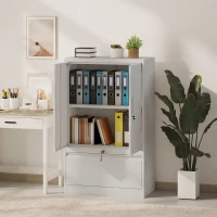 HOMCOM Dulap de Birou din Oțel cu Raft Interior Reglabil și Sertar, 80x40x130 cm, Alb(m-8)