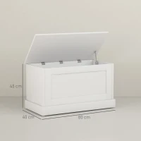 HOMCOM Baú de armazenamento, baú de brinquedos, com dobradiça de segurança, para sala, em madeira, 80 x 40 x 45 cm, branco(m-3)