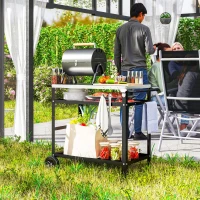 Outsunny Grillwagen 3-Etagen Servierwagen mit Arbeitsfläche Griffe Hülle Räder, BBQ Grilltisch Edelstahl 100x52x80cm Schwarz(m-10)