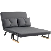 HOMCOM 4-in-1 Velvet-Feel Double Sofa Bed, with Pillows - Dark Grey(m-11)