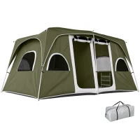 Outsunny Camping Tent, Family Tent 4-8 Person 2 Room, with Large Mesh Windows, Easy Set Up for Backpacking Hiking Outdoor, Green(m-16)