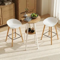 HOMCOM Masă Înaltă Rotundă cu Raft, Masă Modernă pentru Bucătărie sau Dining, PAL, Metal, Lemn Natural și Alb(m-7)