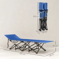 Outsunny Feldbett faltbar Campingbett mit Matratze Kopfkissen Seitentasche 185 x 68 x 37 cm bis 150 kg Dunkelblau(m-3)