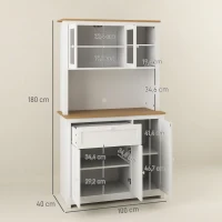 HOMCOM Armário de cozinha estilo rústico, 1 vitrine, 1 prateleira aberta, 1 gaveta, 2 armários, natural + branco(m-3)
