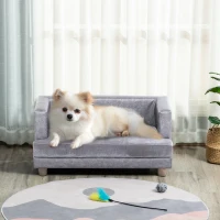PawHut Dog Sofa Bed for Small-Sized Dogs, Elevated Pet Chair with PU Cover, Soft Cushion, Cat Couch Lounger with Anti-slip Legs - Grey(m-10)