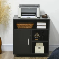 HOMCOM Suport de imprimantă organizator birou dulap ușă 3 nișe + blat mare panouri particule negru(m-9)