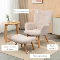 HOMCOM Poltrona Relax con Pouf Poggiapiedi in Velluto a Costine con Schienale Alto e Braccioli, Beige(m-5)