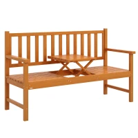 Outsunny Bancă de Grădină pentru 2-3 Persoane din Lemn de Pin, Bancă de Exterior cu Măsuță Rabatabilă și Brațe, pentru Balcon, Terasă și Grădină, 153x56x91 cm, Maro Deschis(m-10)