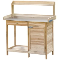Outsunny Table de rempotage table de jardinage avec 2 étagères, tiroir, placard, plateau tôle acier galvanisé avec(m-12)