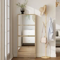 HOMCOM Zapatero Estrecho con Espejo y 4 Puertas Abatibles para 12  Pares de Zapatos 63x17x146 cm Natural(m-7)