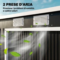 Outsunny Capanno Attrezzi con Tetto Inclinato, 2 Ingressi e Prese d'Aria, in Acciaio, 213x130x172 cm, Grigio Scuro(m-8)