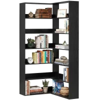 HOMCOM 7 Tiers Bookshelf, L-Shaped Corner Bookcase with Anti-Slip Rear Guard, Black Wood Effect(m-15)