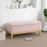 HOMCOM Banc de rangement, coffre de rangement avec couvercle amovible style scandinave, en tissu lin, 110 x 39 x 45 cm, rose(m-10)