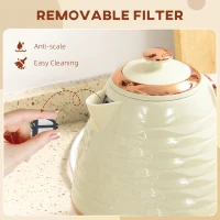 HOMCOM 3kW Rapid Boil Honeycomb Kettle - Cream White(m-7)
