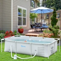 Outsunny Piscina Fuori Terra Autoportante, Piscina Rigida Rettangolare con Filtro e Valvola in Acciaio e PVC, Grigio, 252x152x65cm(m-10)