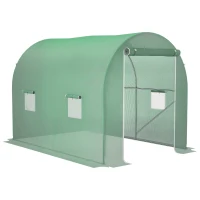 Outsunny Estufa Túnel para Jardim Área ao Solo 6 m² 3L x 2l x 2,10H m Estrutura Tubular Reforçada Porta com Zíper 4 Janelas Enroláveis Estrutura Metálica Verde(m-1)