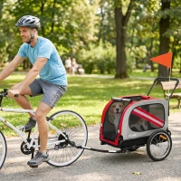 PawHut 2-In-1 Dog Bike Trailer Pet Stroller with Universal Wheel Reflector Flag Red(m-8)