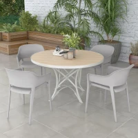 Outsunny Set 4 Scaune Gradina PP Exterior – Spatar inalt & Cotiera, Stivuibile(m-10)