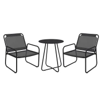 Outsunny Ensemble de jardin 3 pièces, salon de jardin, 2 fauteuils 1 table ronde, acier et tissu mesh, gris(m-11)