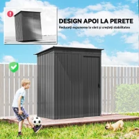 Outsunny Căsuță de Grădină din Metal cu Orificii de Ventilație și Ușă Glisantă, 159x106x181 cm, Gri Închis(m-6)
