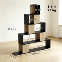 HOMCOM Étagère de rangement, bibliothèque géométrique à 5 niveaux, pour bureau, salon, chambre, noir et bois naturel(m-3)