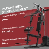 HOMCOM Station de Musculation Multifonction avec Stack de 65 kg, Double Poulie, Noir(m-7)