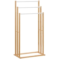 HOMCOM Handtuschständer aus Bambus. 3-teiliges Design, 3 Handtuchstangen 48 cm x 25,8 cm x 94 cm, Natur + Weiß(m-12)