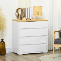 HOMCOM Cómoda Moderna con 4 Cajones Mueble Cajonera de Madera para Dormitorio Salón Habitación 70x37x75 cm Blanco y Natural(m-2)