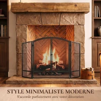 HOMCOM Pare-feu de Cheminée Pliable 3 Panneaux, 2 Portes, Style Moderne, Pare-Étincelles Cheminée en Métal, 122x10x75cm, Noir(m-7)