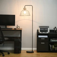HOMCOM Luminária de chão design elegante em metal com decoração em vime ideal para casa escritório restaurante e café 44 x 34 x 154 cm preto(m-6)