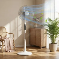 HOMCOM Three Mode Pedestal Fan, with Insect Repellant Box and LED Panel - White(m-2)