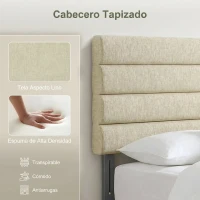 HOMCOM Cabecero de Cama 140 cm Tapizado en Lino Altura Ajustable de 3 Niveles 106/116/126 cm Montado a la Pared Beige(m-6)