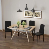 HOMCOM Lot de 4 chaises de salle à manger chaises de cuisine avec dossier haut pieds en métal et tissu en lin 41x50x97cm noir(m-2)