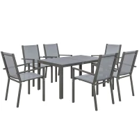 Outsunny Set da Giardino con 6 Sedie Impilabili e Tavolo da Pranzo Rettangolare, Grigio Chiaro(m-1)