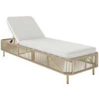 Outsunny Rattan Sonnenliege, 5-fach verstellbare PE-Rattan Gartenlieg mit Kissen, Gartenliege(m-12)