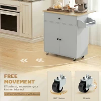 HOMCOM Kitchen Island with Drop Leaf, Rolling Kitchen Storage Trolley on Wheels with Drawer, Spice Rack and Towel Rack, Grey(m-7)